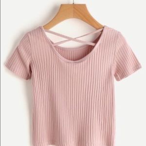 Blush Pink Lace up Back shirt BRAND NEW!!